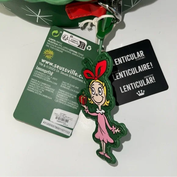 Dr. Seuss' How the Grinch Stole Christmas Wreath Crossbody Bag Red Green - Picture 7 of 12